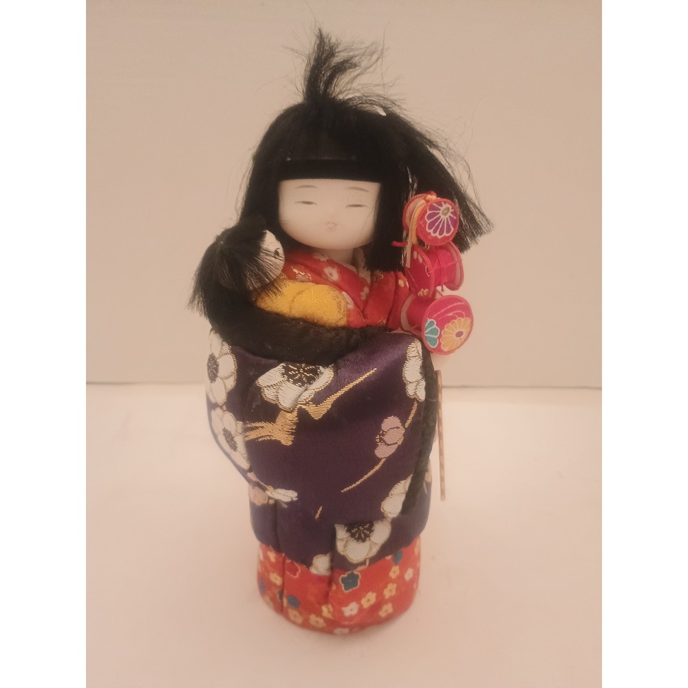 Vintage Japanese Kimono Doll With Baby 8" Tall Messy Hair Don't Care